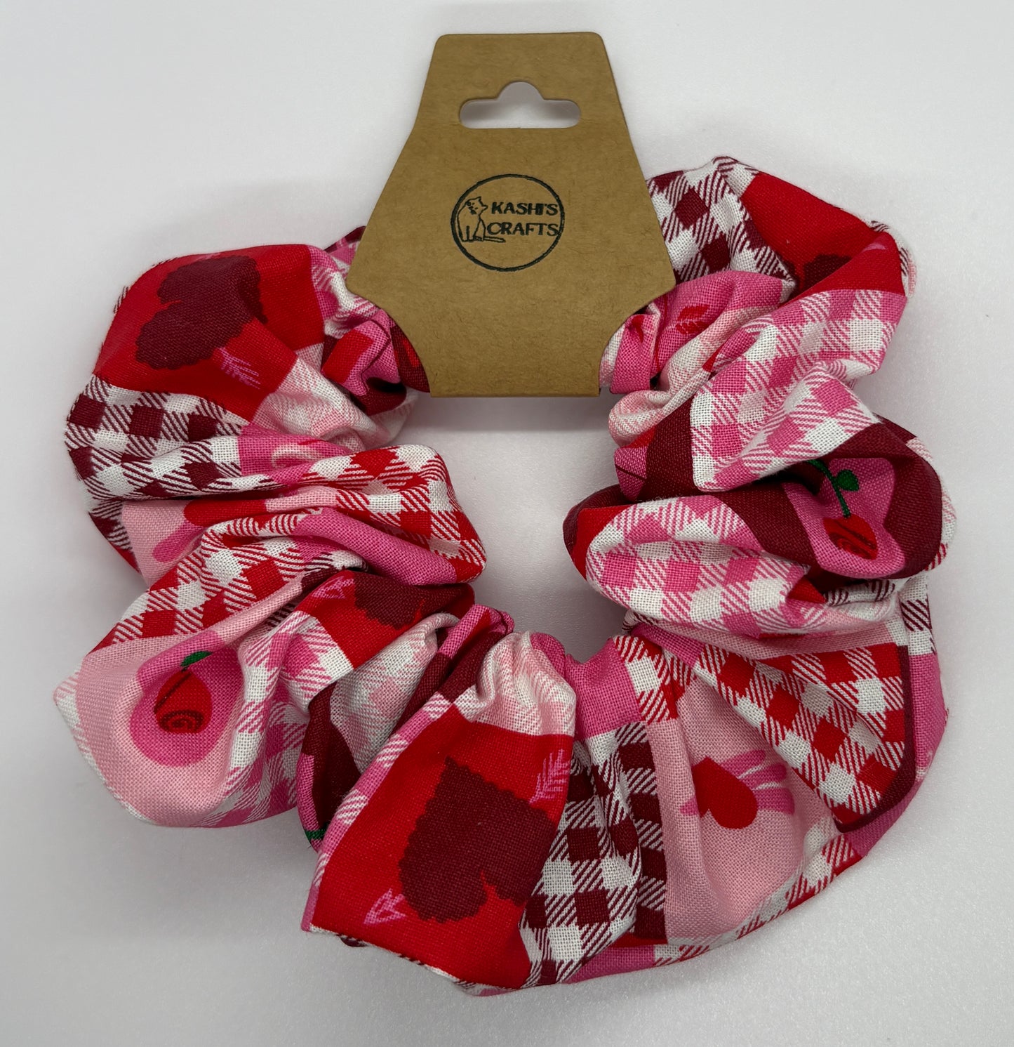 Valentines Patchwork Plaid Pink Scrunchie