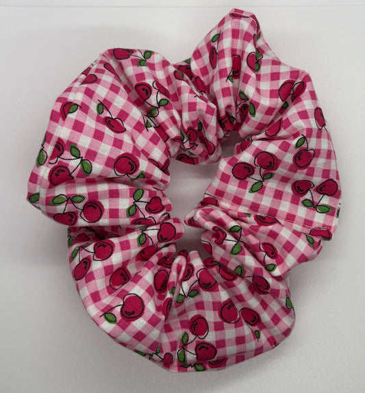 Pink Gingham Cherry Scrunchie