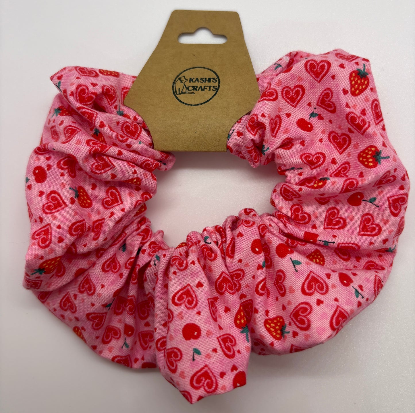 Pink Fruit Hearts Scrunchie